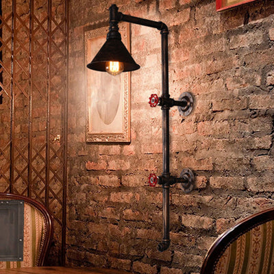 Contemporary Industrial Iron Pipe Cone Shade 1-Light Wall Sconce Lamp For Living Room & Bedroom