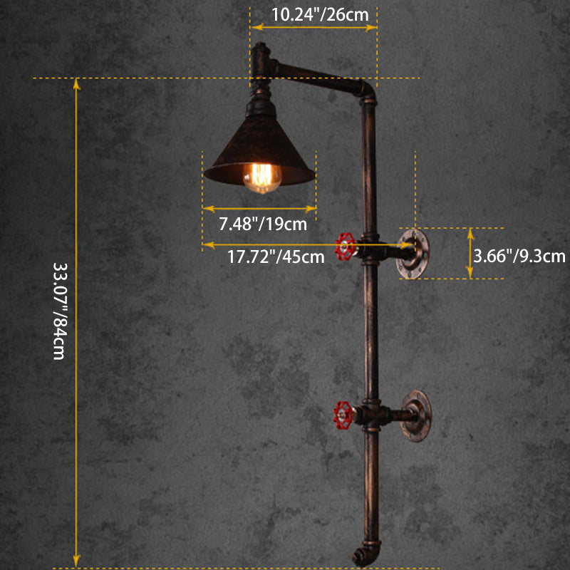 Contemporary Industrial Iron Pipe Cone Shade 1-Light Wall Sconce Lamp For Living Room &amp; Bedroom