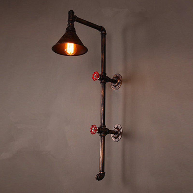 Contemporary Industrial Iron Pipe Cone Shade 1-Light Wall Sconce Lamp For Living Room & Bedroom