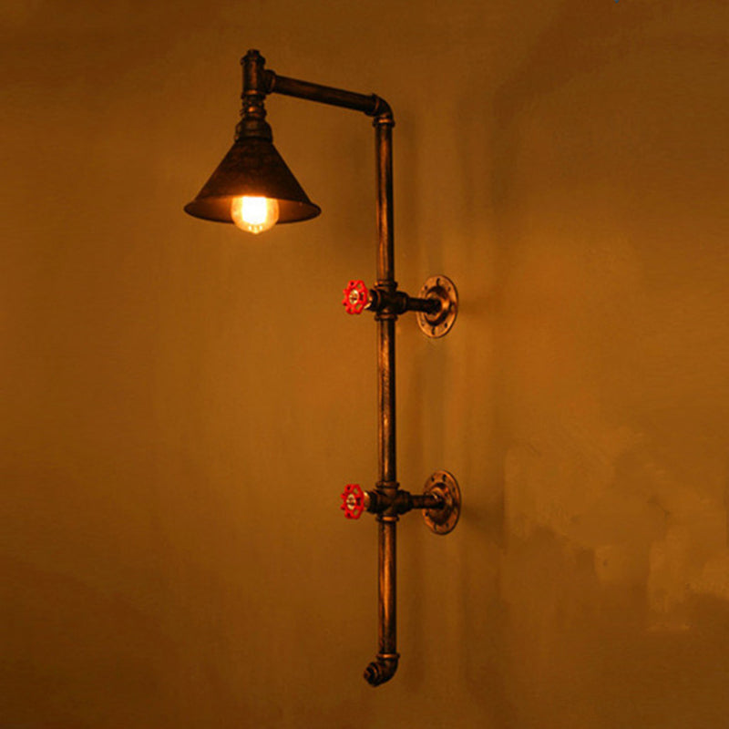 Contemporary Industrial Iron Pipe Cone Shade 1-Light Wall Sconce Lamp For Living Room & Bedroom