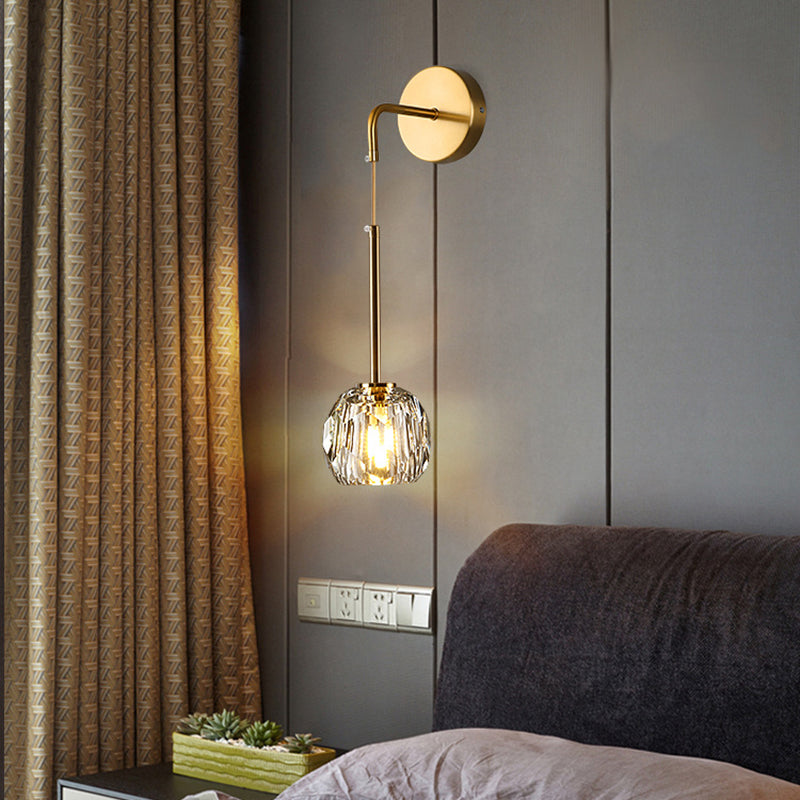 Modern Luxury Iron & Crystal Cylindrical 1-Light Wall Sconce Lamp For Bedroom & Living Room