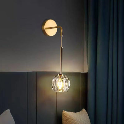 Modern Luxury Iron & Crystal Cylindrical 1-Light Wall Sconce Lamp For Bedroom & Living Room