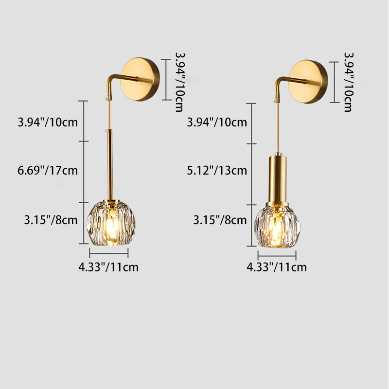 Modern Luxury Iron & Crystal Cylindrical 1-Light Wall Sconce Lamp For Bedroom & Living Room