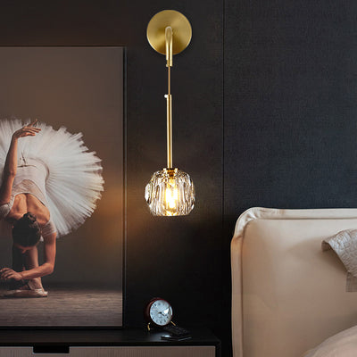 Modern Luxury Iron & Crystal Cylindrical 1-Light Wall Sconce Lamp For Bedroom & Living Room