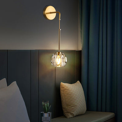 Modern Luxury Iron & Crystal Cylindrical 1-Light Wall Sconce Lamp For Bedroom & Living Room