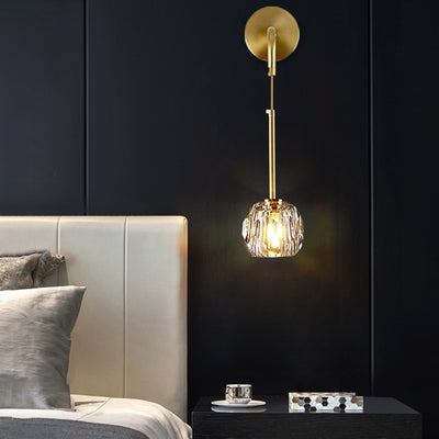 Modern Luxury Iron & Crystal Cylindrical 1-Light Wall Sconce Lamp For Bedroom & Living Room