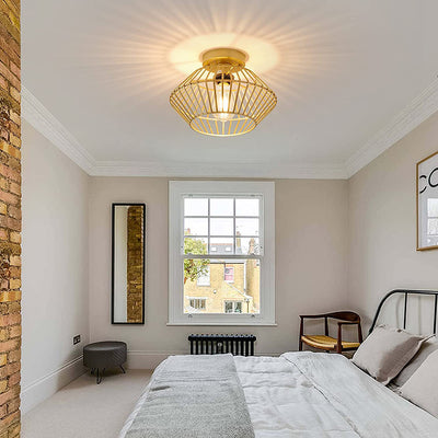 Modern Minimalist Iron Round Wire Cage 1-Light Semi-Flush Mount Ceiling Light For Bedroom And Living Room
