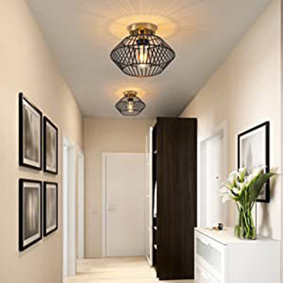 Modern Minimalist Iron Round Wire Cage 1-Light Semi-Flush Mount Ceiling Light For Bedroom And Living Room