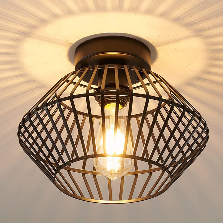Modern Minimalist Iron Round Wire Cage 1-Light Semi-Flush Mount Ceiling Light For Bedroom And Living Room