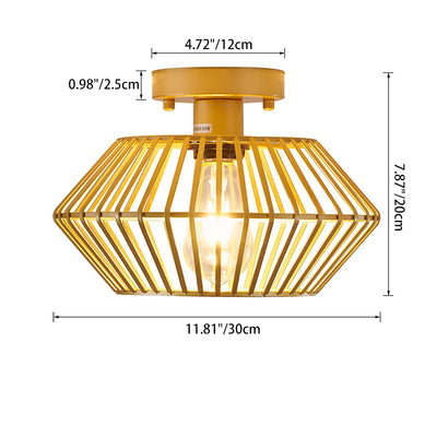 Modern Minimalist Iron Round Wire Cage 1-Light Semi-Flush Mount Ceiling Light For Bedroom And Living Room