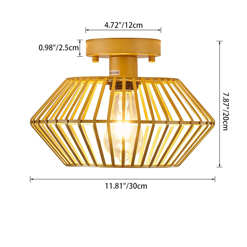 Modern Minimalist Iron Round Wire Cage 1-Light Semi-Flush Mount Ceiling Light For Bedroom And Living Room