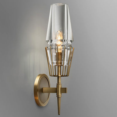 Modern Luxury Full Brass And Crystal Round Candelabra-Shaped 1/2 Light Wall Sconce Lamp For Bedroom And Living Room