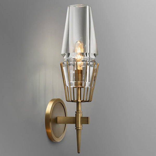 Modern Luxury Full Brass And Crystal Round Candelabra-Shaped 1/2 Light Wall Sconce Lamp For Bedroom And Living Room