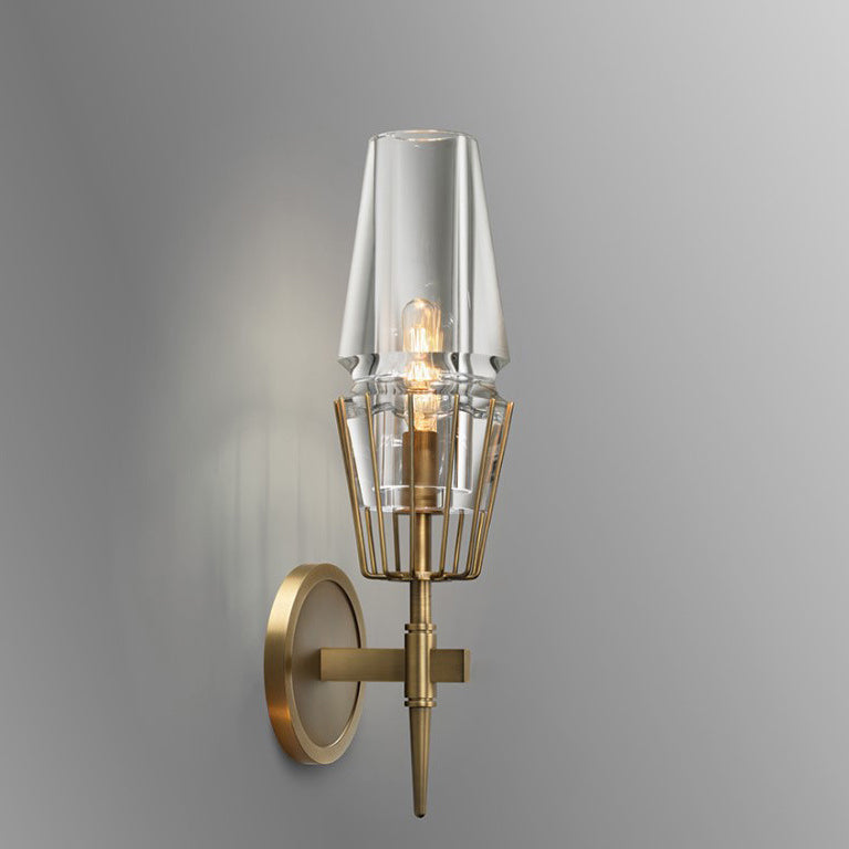 Modern Luxury Full Brass And Crystal Round Candelabra-Shaped 1/2 Light Wall Sconce Lamp For Bedroom And Living Room