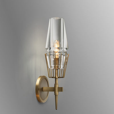 Modern Luxury Full Brass And Crystal Round Candelabra-Shaped 1/2 Light Wall Sconce Lamp For Bedroom And Living Room