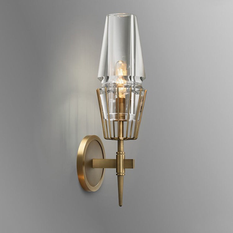 Modern Luxury Full Brass And Crystal Round Candelabra-Shaped 1/2 Light Wall Sconce Lamp For Bedroom And Living Room