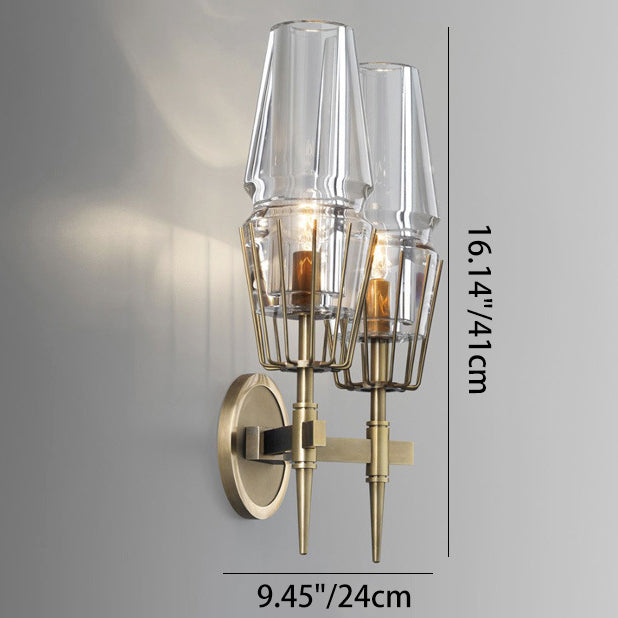 Modern Luxury Full Brass And Crystal Round Candelabra-Shaped 1/2 Light Wall Sconce Lamp For Bedroom And Living Room