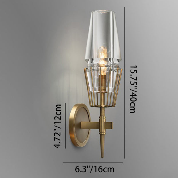 Modern Luxury Full Brass And Crystal Round Candelabra-Shaped 1/2 Light Wall Sconce Lamp For Bedroom And Living Room