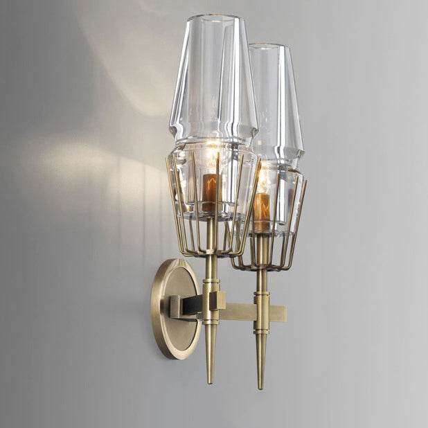 Modern Luxury Full Brass And Crystal Round Candelabra-Shaped 1/2 Light Wall Sconce Lamp For Bedroom And Living Room