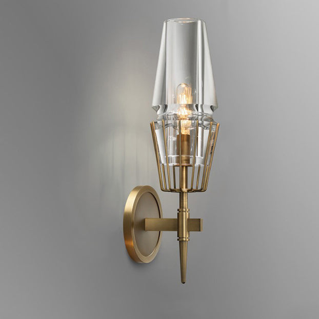 Modern Luxury Full Brass And Crystal Round Candelabra-Shaped 1/2 Light Wall Sconce Lamp For Bedroom And Living Room