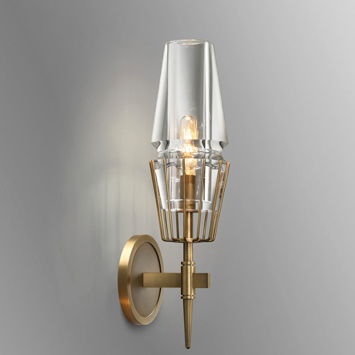 Modern Luxury Full Brass And Crystal Round Candelabra-Shaped 1/2 Light Wall Sconce Lamp For Bedroom And Living Room