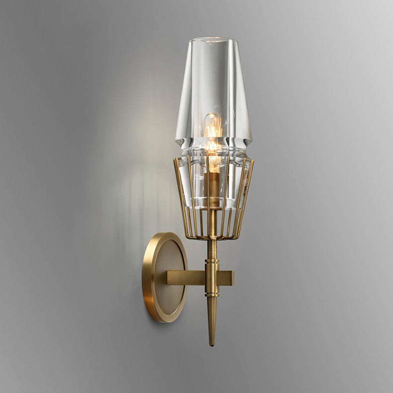 Modern Luxury Full Brass And Crystal Round Candelabra-Shaped 1/2 Light Wall Sconce Lamp For Bedroom And Living Room