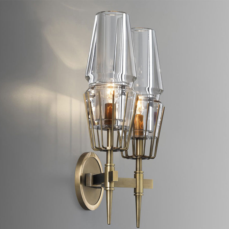 Modern Luxury Full Brass And Crystal Round Candelabra-Shaped 1/2 Light Wall Sconce Lamp For Bedroom And Living Room