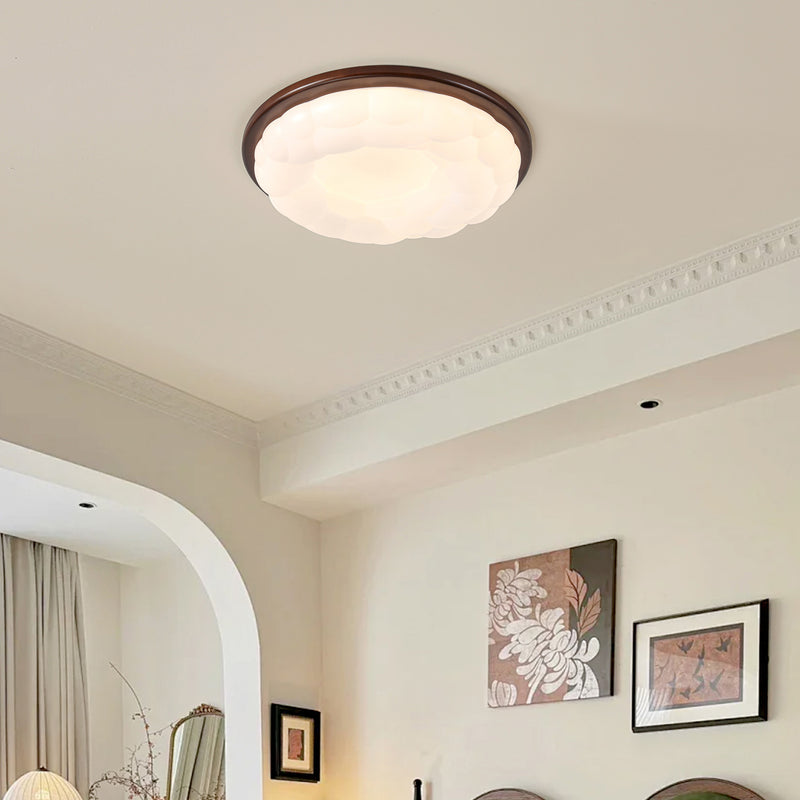 Modern Mid-Century Iron And Acrylic Round Cloud LED Flush Mount Ceiling Light For Bedroom And Living Room