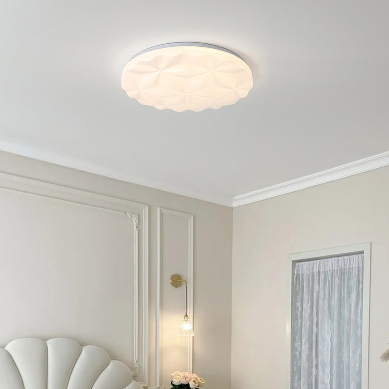 Modern Minimalist Iron And Acrylic Round Leaf-Textured LED Flush Mount Ceiling Light For Living Room And Bedroom