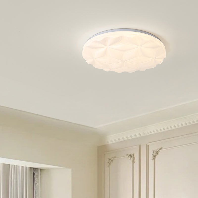 Modern Minimalist Iron And Acrylic Round Leaf-Textured LED Flush Mount Ceiling Light For Living Room And Bedroom