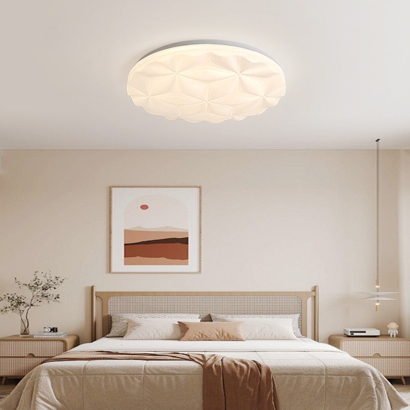 Modern Minimalist Iron And Acrylic Round Leaf-Textured LED Flush Mount Ceiling Light For Living Room And Bedroom