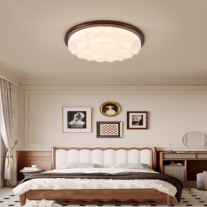 Modern Minimalist Iron And Acrylic Round Leaf-Textured LED Flush Mount Ceiling Light For Living Room And Bedroom