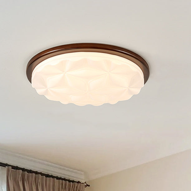 Modern Minimalist Iron And Acrylic Round Leaf-Textured LED Flush Mount Ceiling Light For Living Room And Bedroom