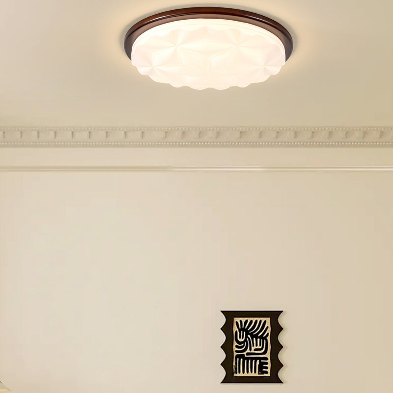 Modern Minimalist Iron And Acrylic Round Leaf-Textured LED Flush Mount Ceiling Light For Living Room And Bedroom