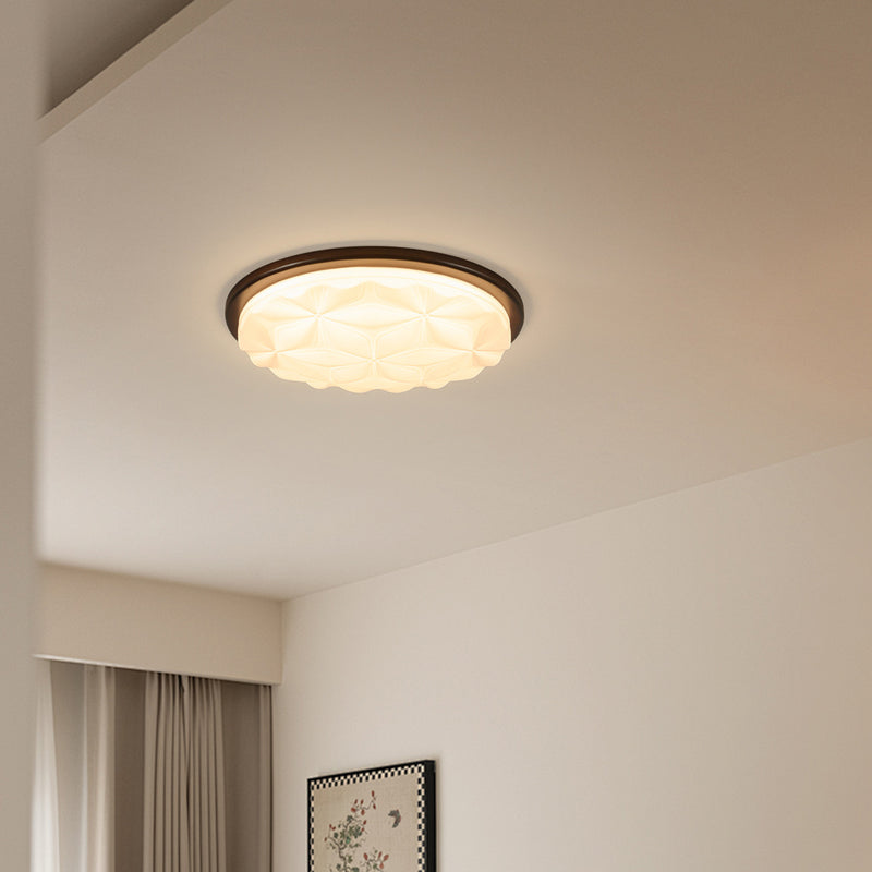 Modern Minimalist Iron And Acrylic Round Leaf-Textured LED Flush Mount Ceiling Light For Living Room And Bedroom