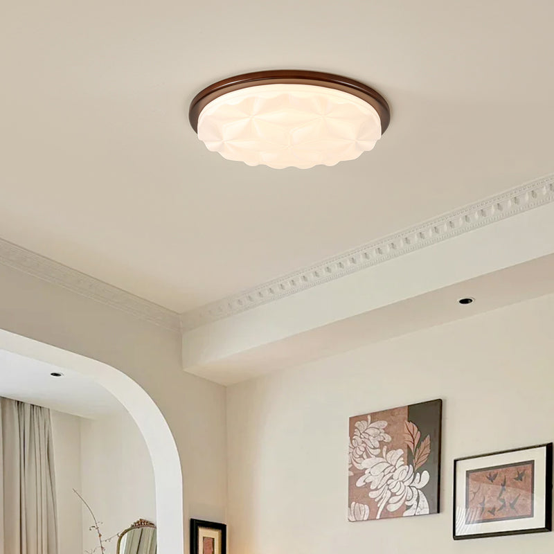 Modern Minimalist Iron And Acrylic Round Leaf-Textured LED Flush Mount Ceiling Light For Living Room And Bedroom