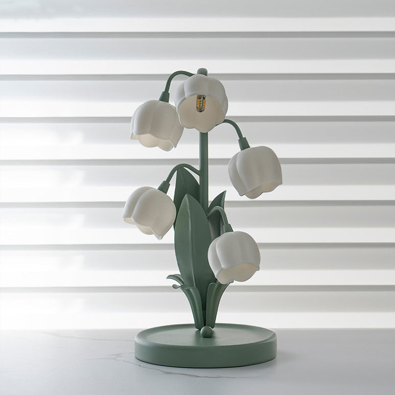 Modern Art Deco Iron And PC Floral Bedside Table Lamp With 5-Light For Living Room And Bedroom