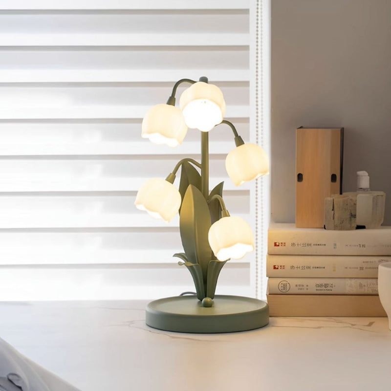 Modern Art Deco Iron And PC Floral Bedside Table Lamp With 5-Light For Living Room And Bedroom