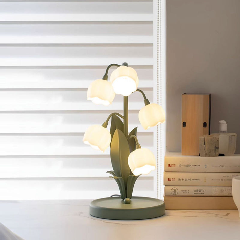 Modern Art Deco Iron And PC Floral Bedside Table Lamp With 5-Light For Living Room And Bedroom