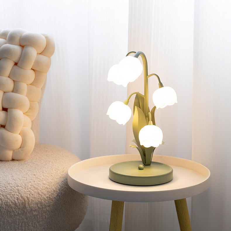 Modern Art Deco Iron And PC Floral Bedside Table Lamp With 5-Light For Living Room And Bedroom