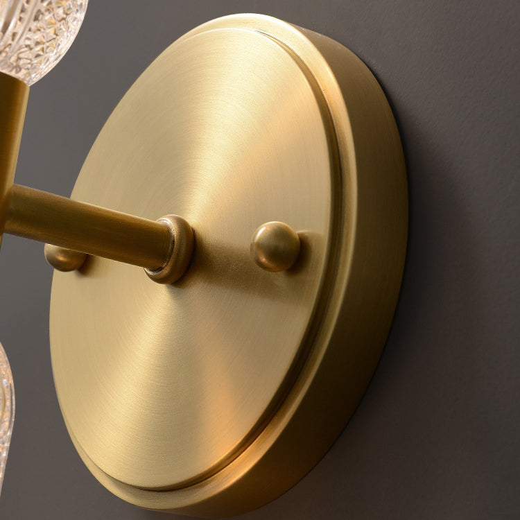 Modern Luxury Copper And Glass Cylinder Diamond Texture 2-Light Wall Sconce Lamp For Living Room And Bedroom