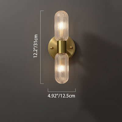 Modern Luxury Copper And Glass Cylinder Diamond Texture 2-Light Wall Sconce Lamp For Living Room And Bedroom