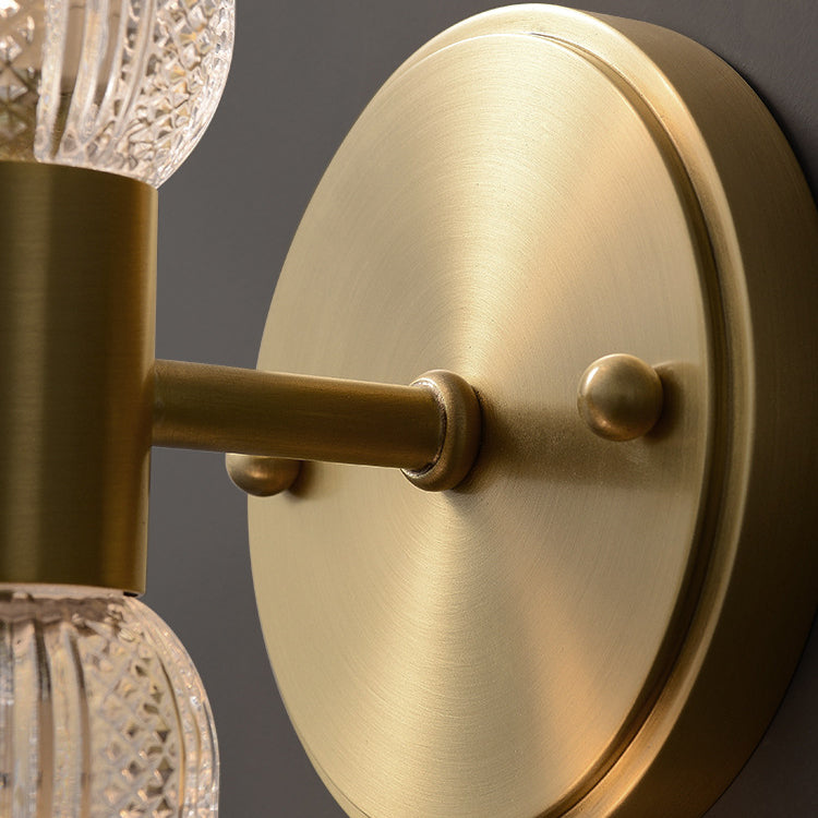 Modern Luxury Copper And Glass Cylinder Diamond Texture 2-Light Wall Sconce Lamp For Living Room And Bedroom