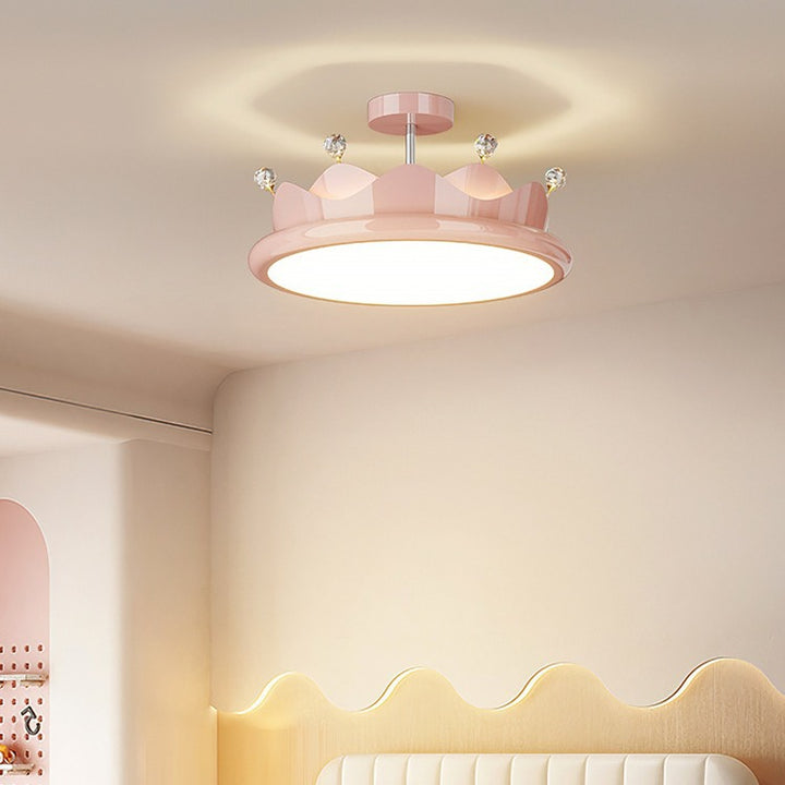 Lustre contemporain créatif en fer cristal PE couronne ronde LED semi-encastré pour chambre 
