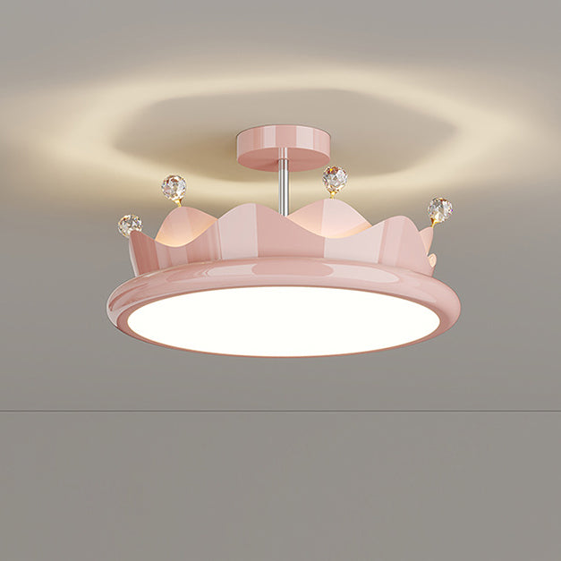Lustre contemporain créatif en fer cristal PE couronne ronde LED semi-encastré pour chambre 