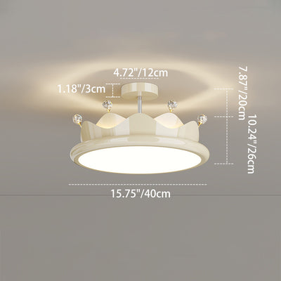 Contemporary Creative Iron Crystal PE Round Crown LED Semi-Flush Mount Ceiling Light For Bedroom