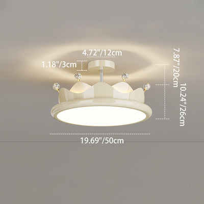 Contemporary Creative Iron Crystal PE Round Crown LED Semi-Flush Mount Ceiling Light For Bedroom