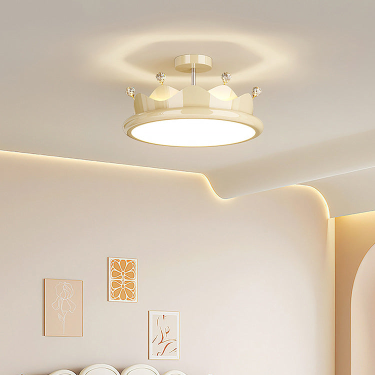 Lustre contemporain créatif en fer cristal PE couronne ronde LED semi-encastré pour chambre 
