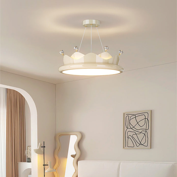 Lámpara colgante LED en forma de corona redonda de cristal de hierro creativo contemporáneo para dormitorio 