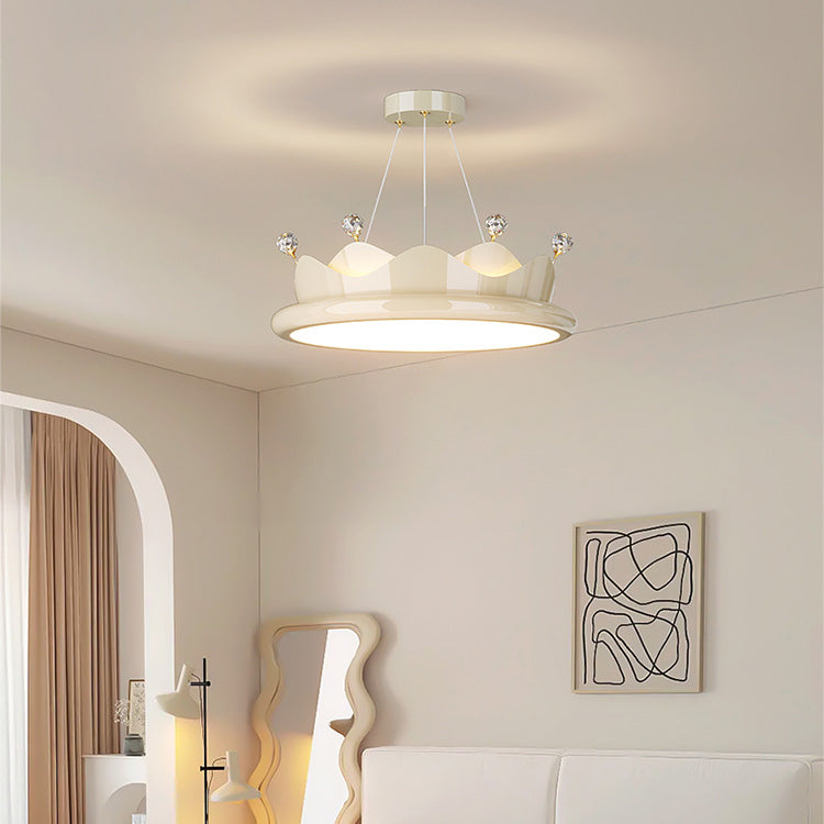 Contemporary Creative Iron Crystal PE Round Crown-Shaped LED Pendant Light For Bedroom